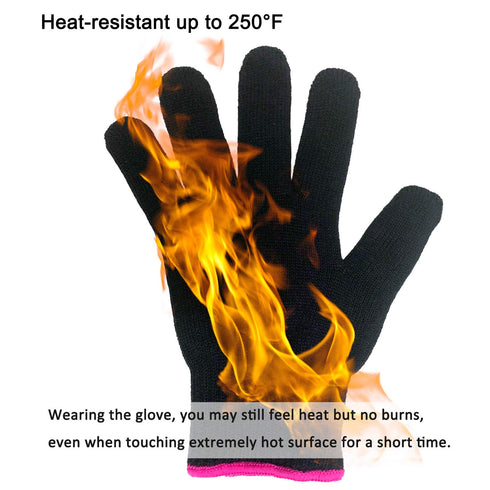 Lessmon Professional Heat Resistant Glove for Hair Styling, Heat Blocking for Curling, Flat Iron, 1 Piece, Pink Edge