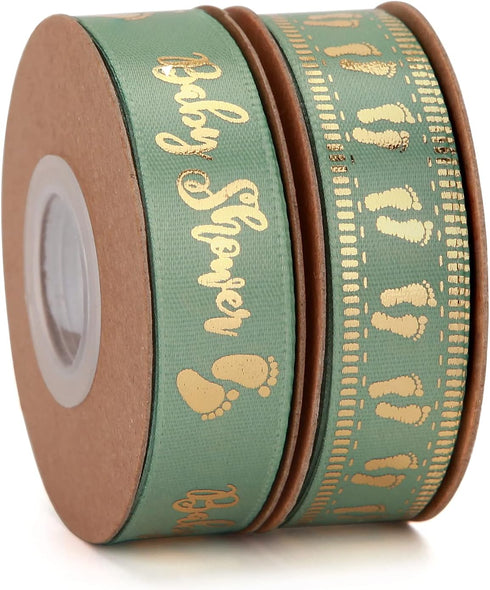 20 Yards Baby Ribbon Foot Print, Sage Green for Crafts, Cake, Baby Shower, Birthday, Gift Wrapping, Party Decoration