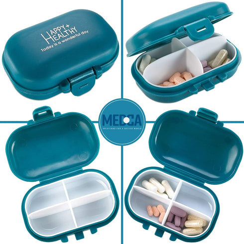 Daily Pill Organizer - (Pack of 2) Small AM PM Pill Organizer, Cute 4 Compartment Case Box