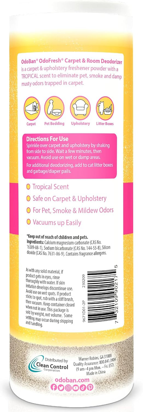 OdoBan OdoFresh Carpet and Room Deodorizer Powder, Tropical Scent for Home Smells and Odors