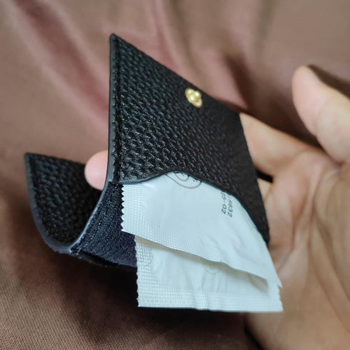 Stylish PU Leather Condom Holder - Black Mini Purse for Men