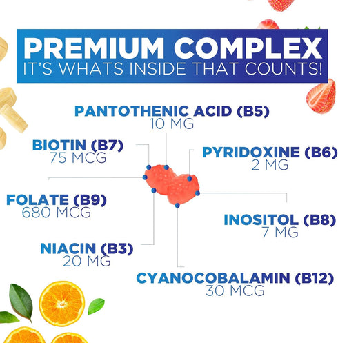 Super B Complex Gummies with Vitamin C & Folic Acid, Extra Strength Vitamin B Gummy Supplement - 60 Gummies