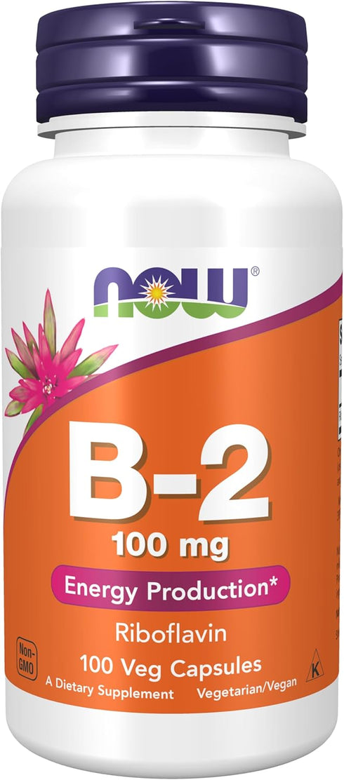 NOW Supplements Vitamin B-2 (Riboflavin) 100 mg - 100 Veg Capsules for Energy Production*