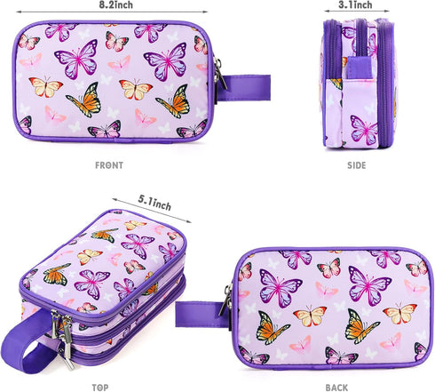 Kids Toiletry Bag for Girls, Waterproof Hanging Travel Cosmetic Bag for Little Girls, Butterfly Purple