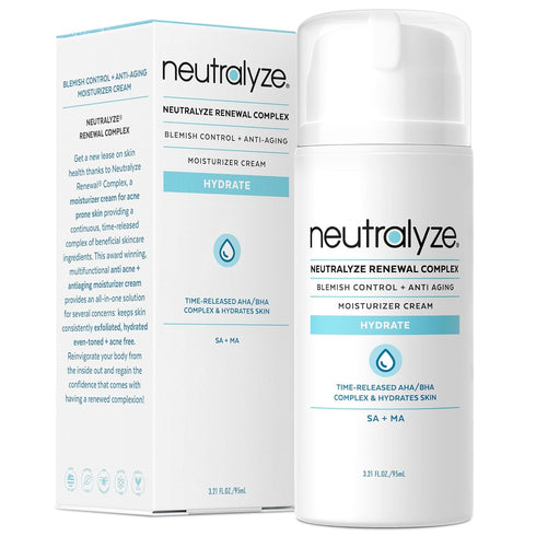 Renewal Complex Acne Moisturizer for Face, Back & Body, Professional Grade AHA + BHA Cream with 2% Mandelic Acid