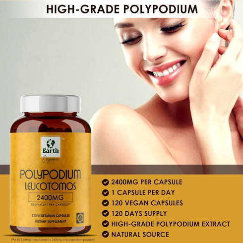 Polypodium Leucotomos Extract 2400mg - 120 Veg Capsules, Supports Natural Healthy Skin Care, Antioxidant, Vegetarian,