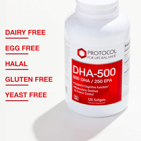 Protocol DHA-500 - DHA 500mg & EPA 250mg - Fish Oil Supplement for Brain Health & Support, 120 Softgels