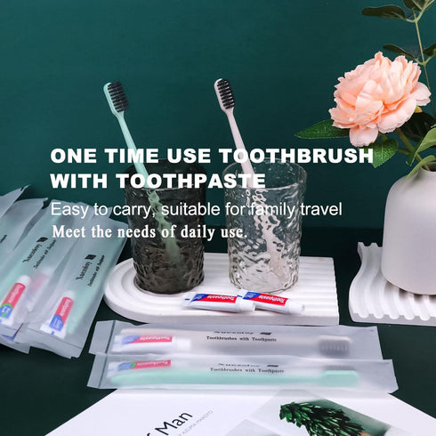 Disposable Toothbrushes with Toothpaste, 60 Pack Individually Wrapped Travel Toothbrushes Kit in Bulk