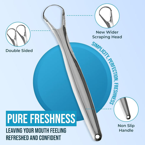 Aaram Tongue Cleaner, Medical Grade Stainless Steel, Hygienic Tongue Scraper for Adults and Kids, Silver