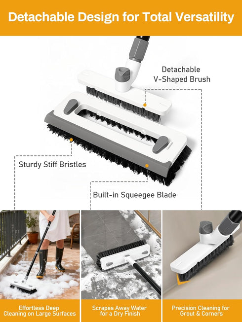 TransonTeda 3 1 55" in Floor Scrub Brush with Long Handle Push Broom Stiff Bristle Scrubber Brush Squeegee Scrape