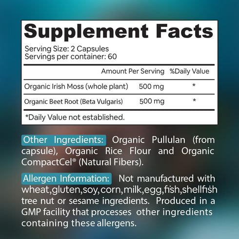Organic Irish Sea Moss Capsules with Beet Root - Premium Quality Sea Moss Supplement for Heart Health, Immune System,