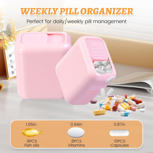 Yunolife 7-Day 1, Daily Pill Organizer, Weekly Time-a-Day Pill Box with Sliding Lid, Portable Travel Medicine Case
