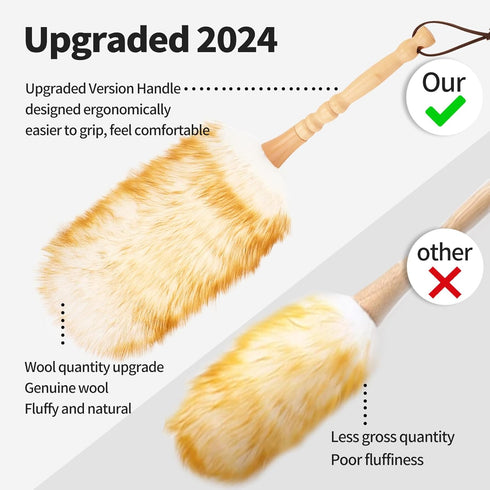 Lambswool Duster, 19.6 inches Long, Solid Wooden Handle, Flexible Head, Natural Feathers for Cleaning Wall, Desk