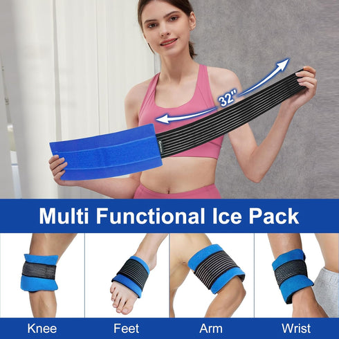 Reusable Ice Gel Pack for Injuries, Soft Cold Pack Hot Cold Compress for Joint Pain, Flexible & Adjustable
