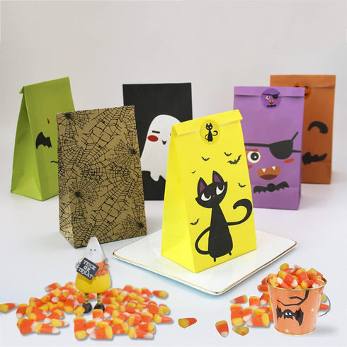 Halloween Treat Bags, 24 Pcs Trick or Treat Goody Gags Gift Bags with 24 Pcs Stickers for Party Supplies