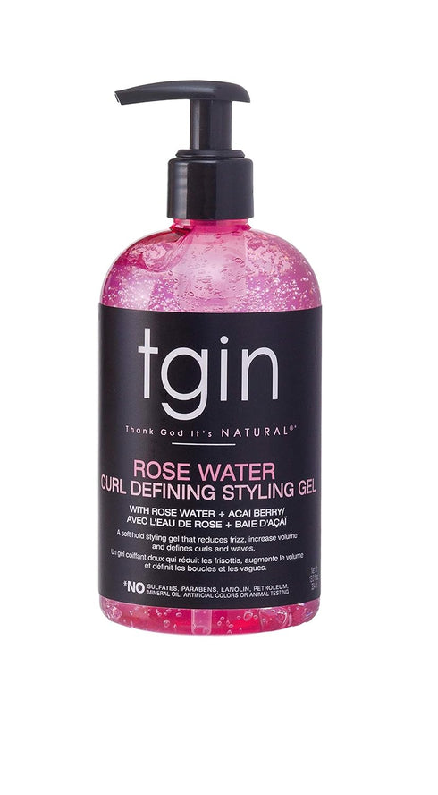 tgin Rose Water Defining Styling Gel - For Natural Hair, Curls, Waves, 13OZ