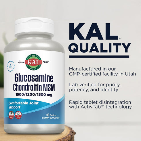 KAL Joint Support Supplement, Glucosamine Chondroitin MSM, 1500mg Glucosamine, 1200mg Chondroitin, 90 Tablets