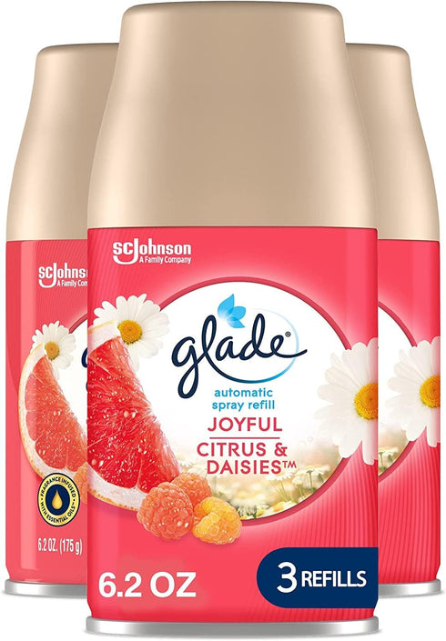 Glade Automatic Spray Refill, 6.2 Oz, 3 Count | Air Freshener for Home and Bathroom, Joyful Citrus & Daisies
