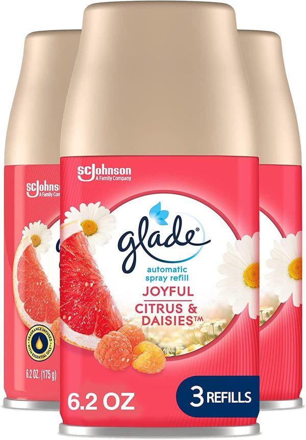 Glade Automatic Spray Refill, 6.2 Oz, 3 Count | Air Freshener for Home and Bathroom, Joyful Citrus & Daisies