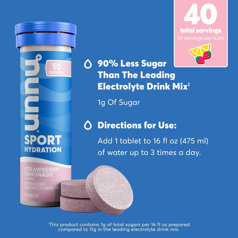 Nuun Sport Electrolyte Tablets, Dissolvable Drink Mix with 5 Essential Electrolytes, 4 Pack (40 Servings)
