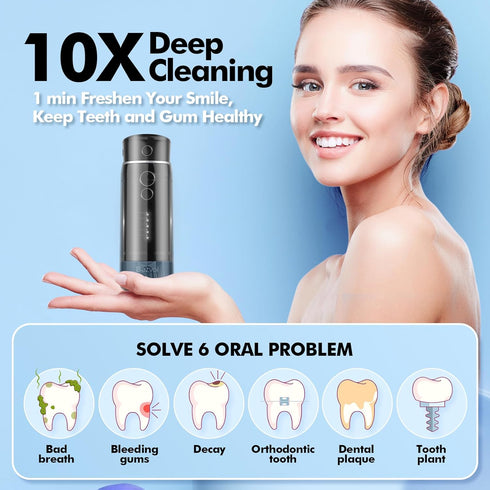 Mini Cordless Water Flosser: 5 Modes Dental Floss with Telescopic Tank, 6 Tips, IPX7 Waterproof (Black)