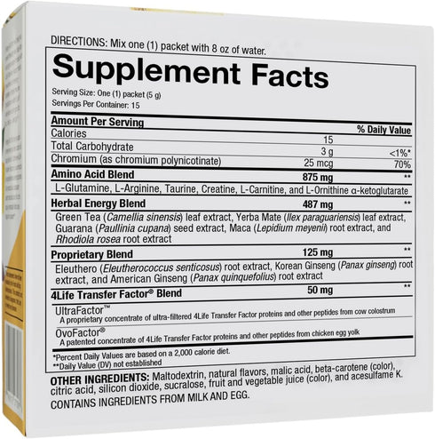 4Life Energy Go Stix - Healthy Energy Source Tropical Drink Mix with Natural Caffeine, 15 Packets