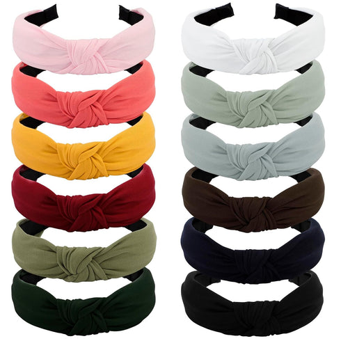 VELSCRUN 12 Pack Colorful Headbands - Non Slip Wide Girls Hair Accessories, Cute Boho Knotted Headbands
