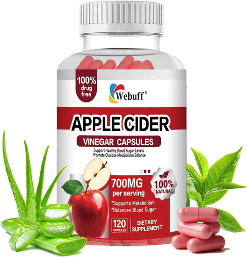 Webuff Apple Cider Vinegar Capsules 700mg 120 Count | Extra Strength ACV with