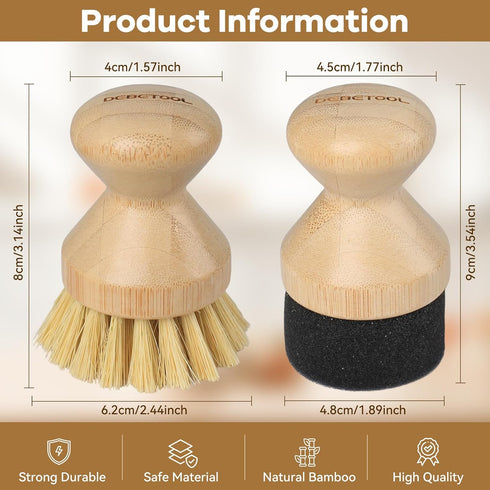 Cutting Board Oil Wax Applicator and Scrub Brush Set- Natural Bamboo with Sisal Fiber and Sponge for Food Grade Mineral Oil Board,Wooden Worktops,Utensil Care by DEBETOOL