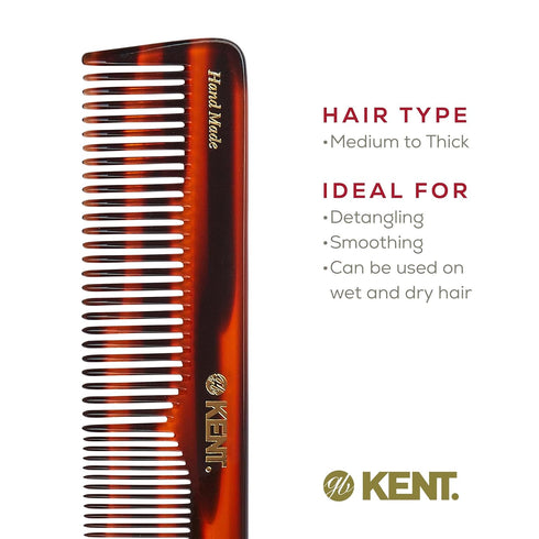 Kent 16T Tortoise Fine Tooth and Wide Tooth Comb for Daily Grooming, Saw Cut Hand Polished, Made in England