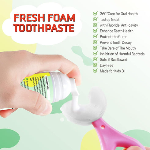 Pegciz 3 Foam Toothpaste Kids, Toddler Foam Toothpaste with Low Fluoride for U Shaped Toothbrush, Foaming Toothpaste