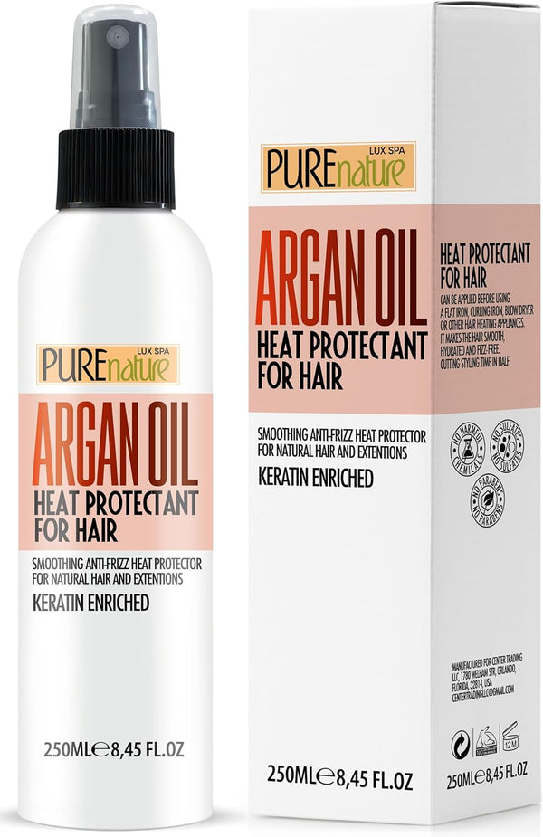 Moroccan Argan Oil Heat Protectant Spray for Hair - Leave In Thermal Guard Against Damage, Hydrating Anti Frizz