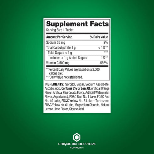 Spring Valley 500mg, 200 Count 7 (Pack 2) Vitamin C Tropical Fruit Flavor Tablets, Chewable Vitamin C, Dietary