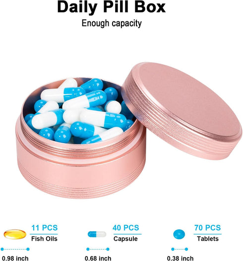 Metal Pill Container, Waterproof Pill Box for Daily Travel, Portable Medicine Organizer for Pocket Purse, Ideal for