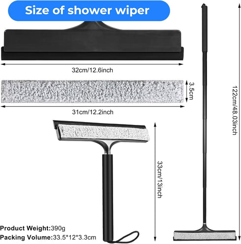 wlich Shower Squeegee with Long Handle, Telescoping Window and Floor Extendable Squeegee for Shower Glass, Bathroom