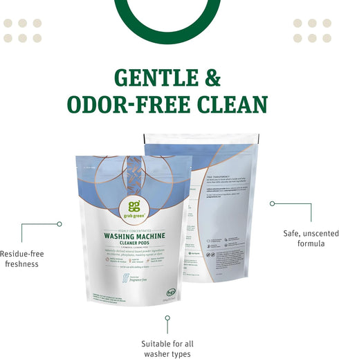 Grab Green Washing Machine and Dishwasher Cleaner Pods, Fragrance Free, 5 Cleaning Pods
