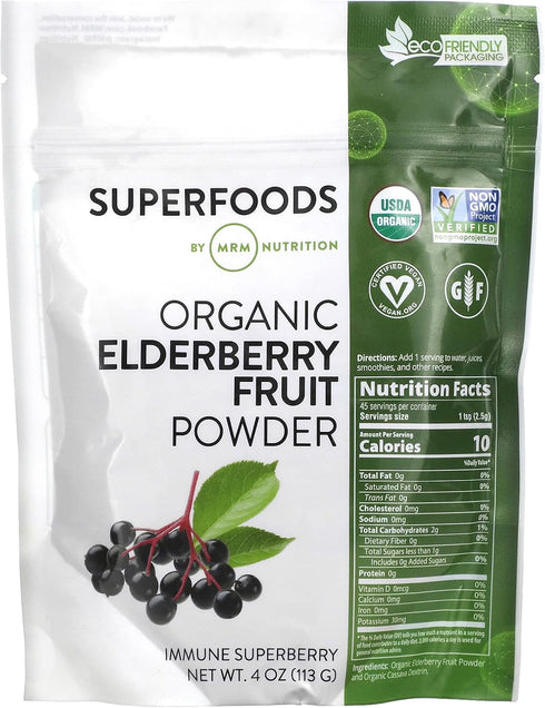 MRM Nutrition Organic Elderberry Fruit Powder, Superfoods, Immune Superberry, Antioxidants + Fiber, Vegan +