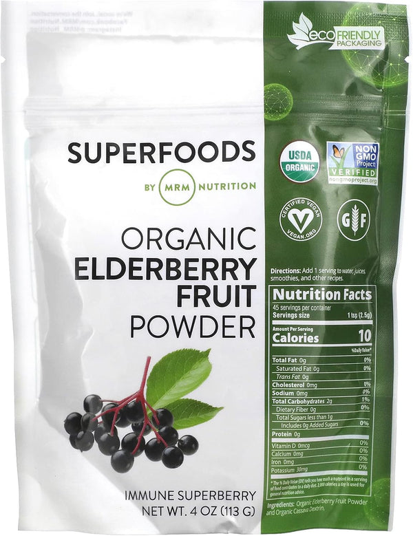 MRM Nutrition Organic Elderberry Fruit Powder, Superfoods, Immune Superberry, Antioxidants + Fiber, Vegan +