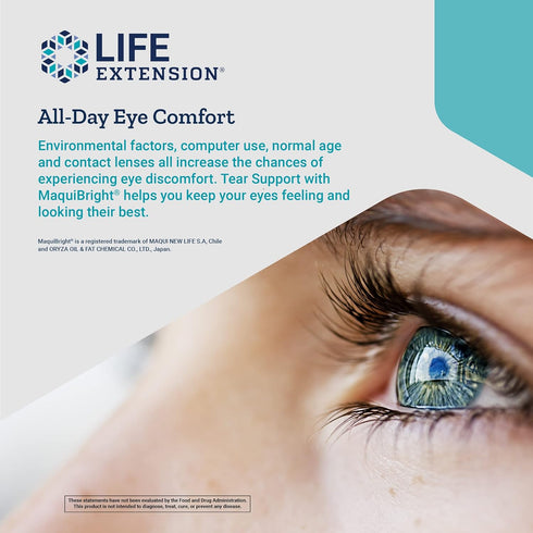 Life Extension Tear Support with MaquiBright 60mg, 30 Capsules, Eye Health Supplement for Dry Eyes