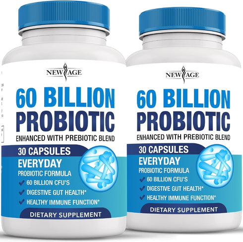 NEW AGE Probiotics | 100% Natural Digestive Enzymes | 60 Billion CFU with Prebiotic Formula - Probiotics for Women and