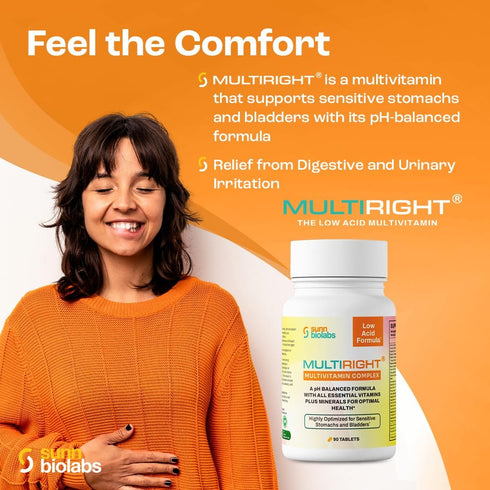 SUNN BIOLABS 14 14 90 MULTIRIGHT | Low Acid MULTIVITAMIN | Bladder-Friendly | Vitamins & Minerals |, pH Balanced | Easy
