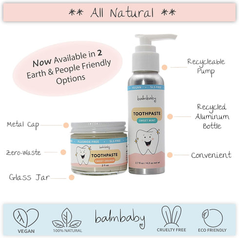 Kids Fluoride Free Toothpaste, All Natural, SLS Free, Vegan, Gluten Free, BPA Free, Mint, 2 fl oz
