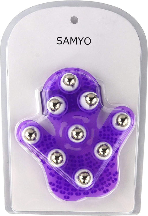 SAMYO 9 360-degree-roller Palm Shaped Massage Glove Body Massager with Metal Roller Ball Beauty Body Care (Purple)