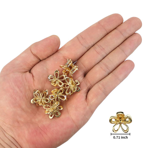 YISSION 12PCS Small Flower Hair Clips - Cute Metal Hair Barrettes for Women and Girls, Mini Gold Flower Claw Clips