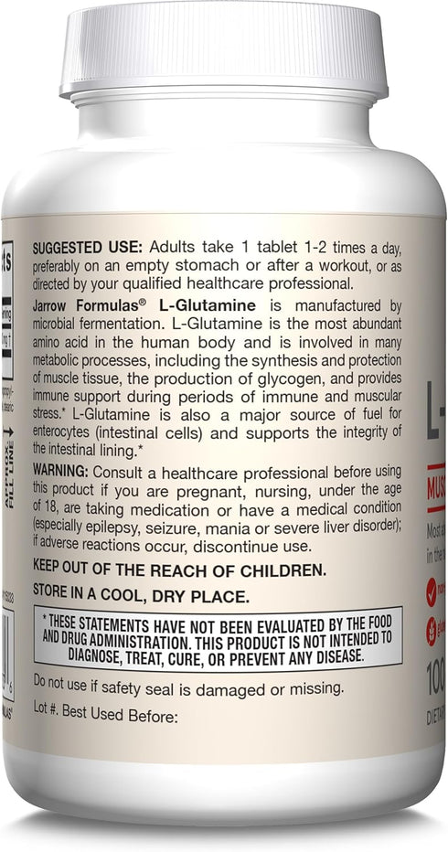 Jarrow Formulas L-Glutamine 1000 mg - Amino Acid Supplement for Muscle Tissue, Immune Support & Metabolism - 100