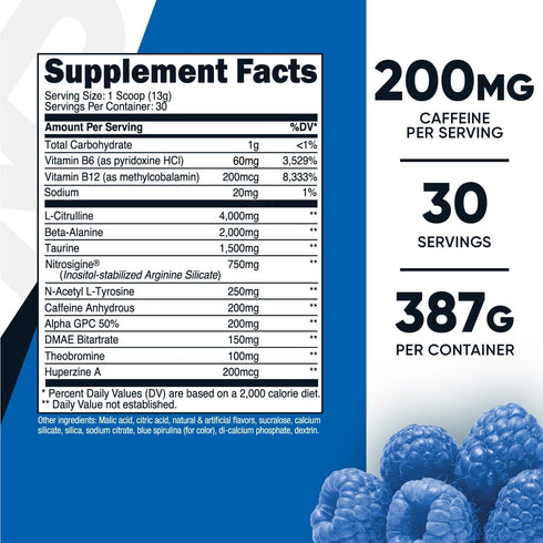Nutricost Pre-Workout Complex Powder (30 Servings, Blue Raspberry) - Supplement with Beta-Alanine, Taurine & Amino Acids
