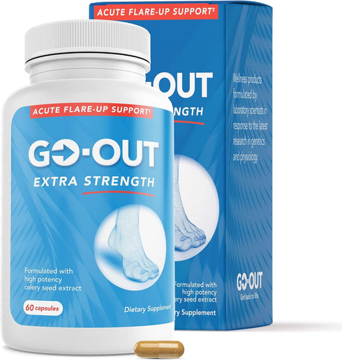 Mt. Angel Vitamins Go Out, Extra Strength Support, Uric Acid Balance, Tart Cherry, Celery Seed, Turmeric, Non-GMO,