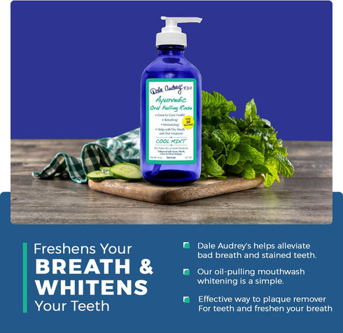Natural Oil Pulling for Teeth and Gums | Organic Mint Flavored Mouthwash for Bad Breath | 16oz Cobalt Glass Bottle