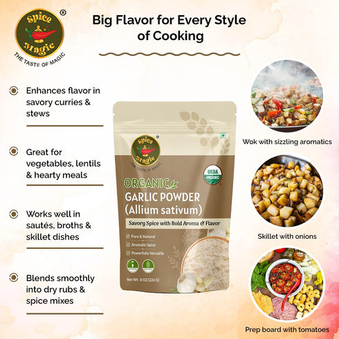 sativum),8 oz (226 Spice Magic Organic Garlic Powder (Allium g) | Finely Ground & Aromatic | Lab Tested,No ETO