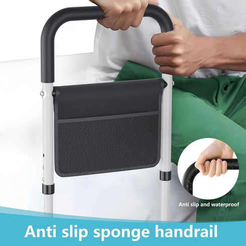Hopelight Adjustable Bed Rail Support Handle with Storage Pouch, White and Black, Height Assist Safety Guard